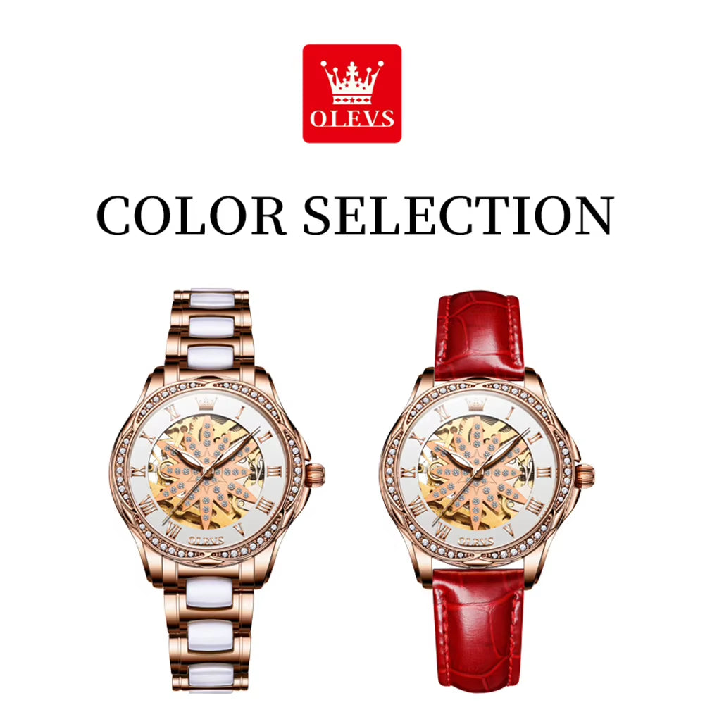 OLEVS 6681 Luxury Women Watch Fashion Diamond Female Watches Automatic Mechanical Watch Waterproof Stylish Ladies Clock