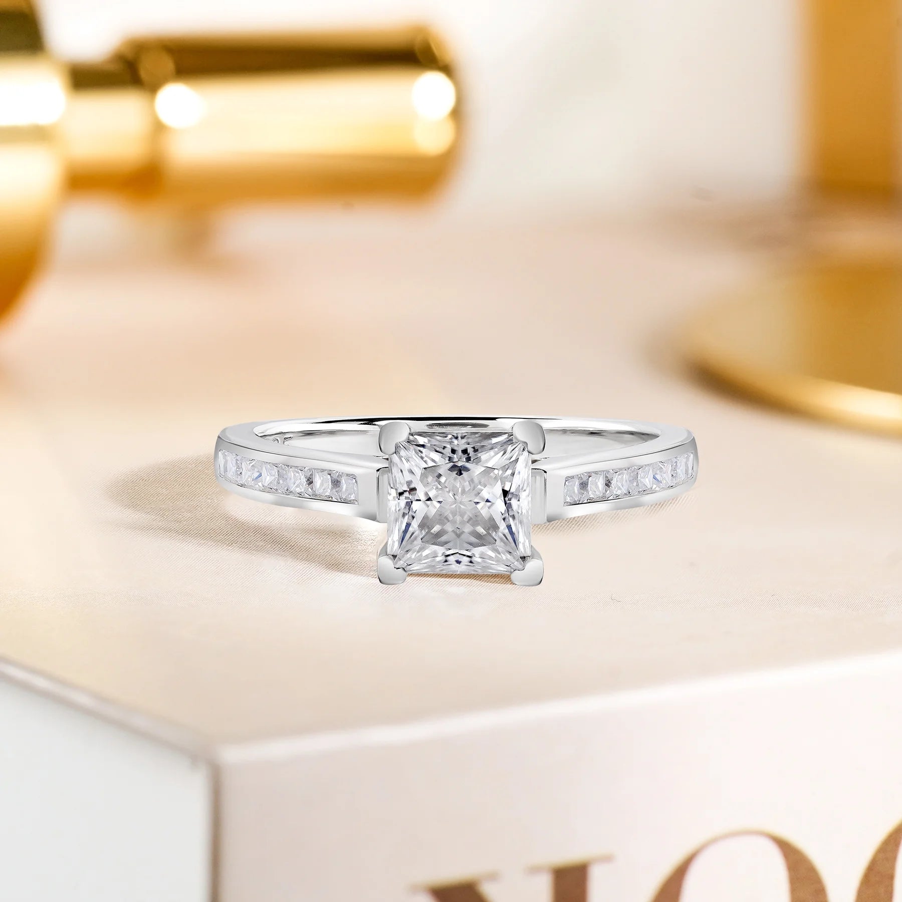1.75 Carat Princess Cut Wedding Ring - Promise Ring - Pave Channel Ring - Prong Ring - Engagement Ring - 18K White Gold Plating over Silver