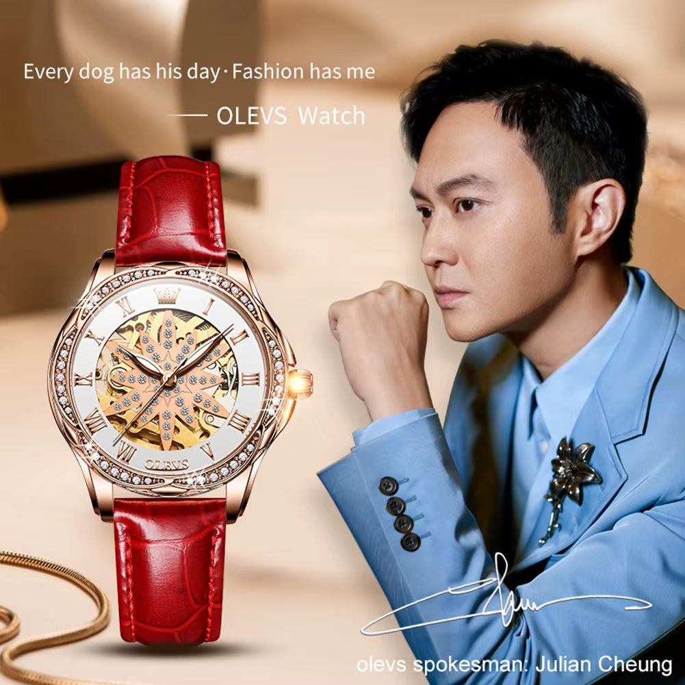 OLEVS 6681 Luxury Women Watch Fashion Diamond Female Watches Automatic Mechanical Watch Waterproof Stylish Ladies Clock