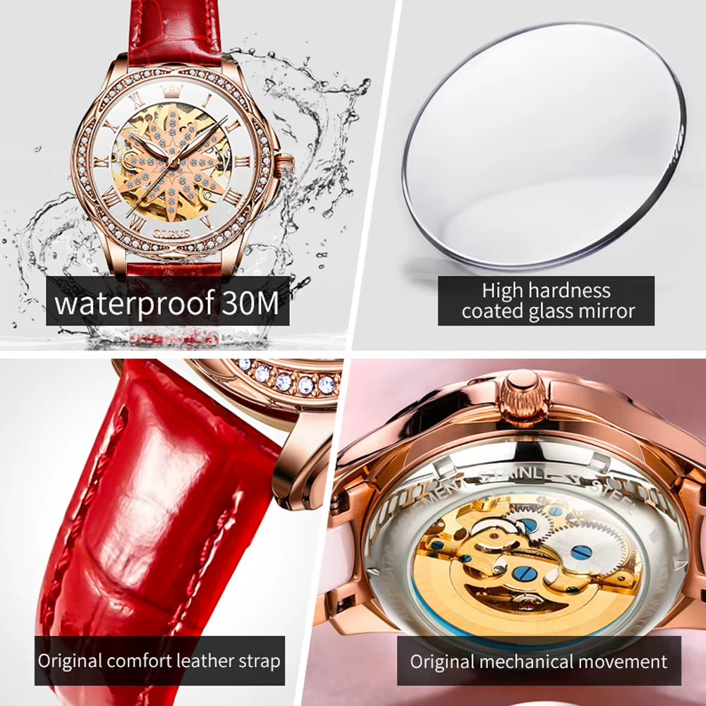 OLEVS 6681 Luxury Women Watch Fashion Diamond Female Watches Automatic Mechanical Watch Waterproof Stylish Ladies Clock