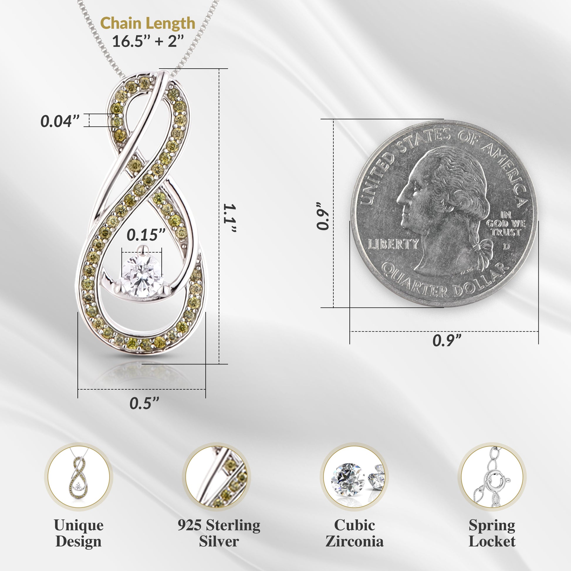 Peridot Green Infinity Birthstone Necklace - August Gemstone