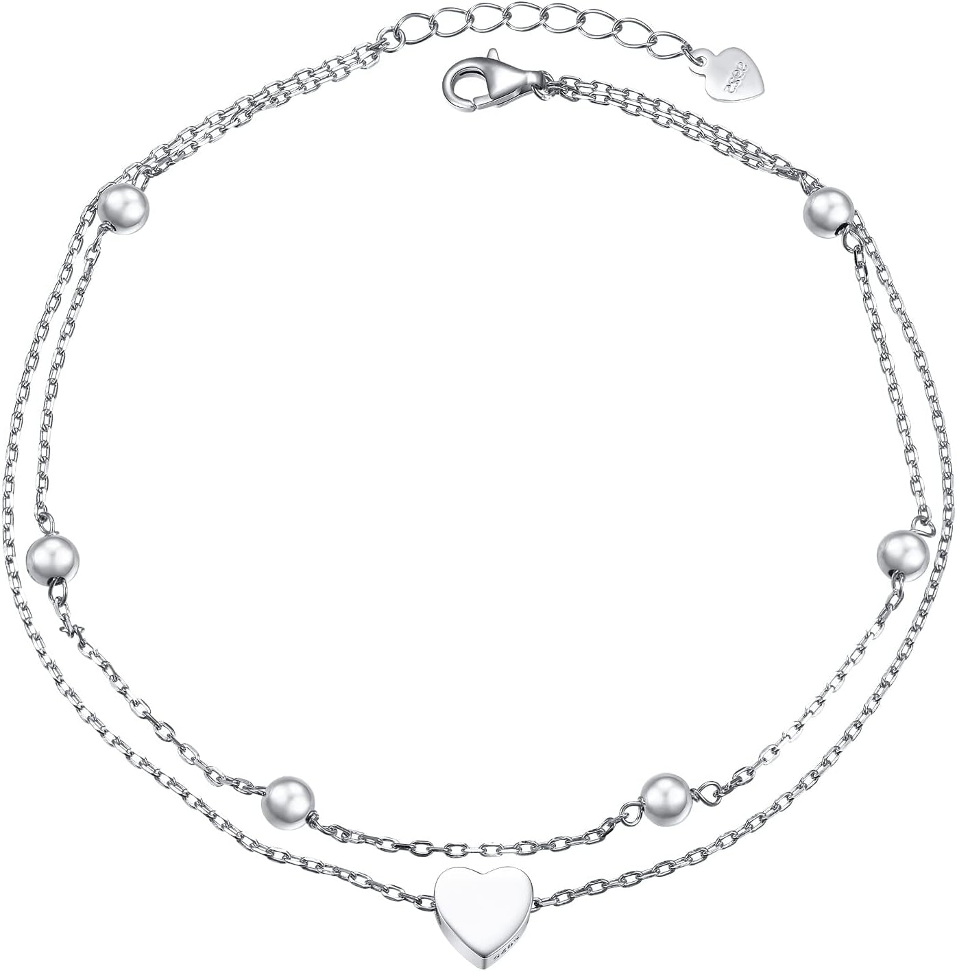 Anklet for Women S925 Sterling Silver Adjustable Foot Beaded Heart Charm Ankle Bracelet Anklets Jewelry