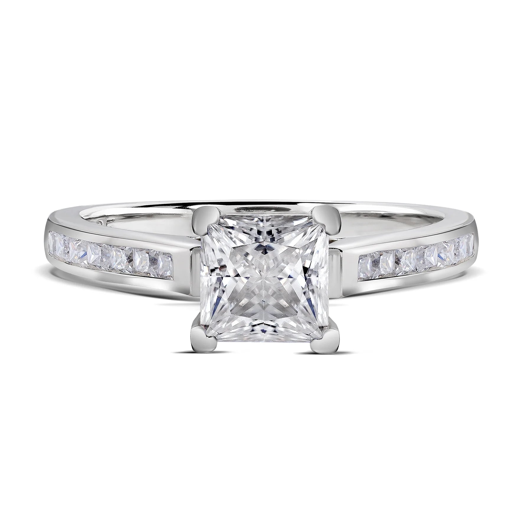 1.75 Carat Princess Cut Wedding Ring - Promise Ring - Pave Channel Ring - Prong Ring - Engagement Ring - 18K White Gold Plating over Silver