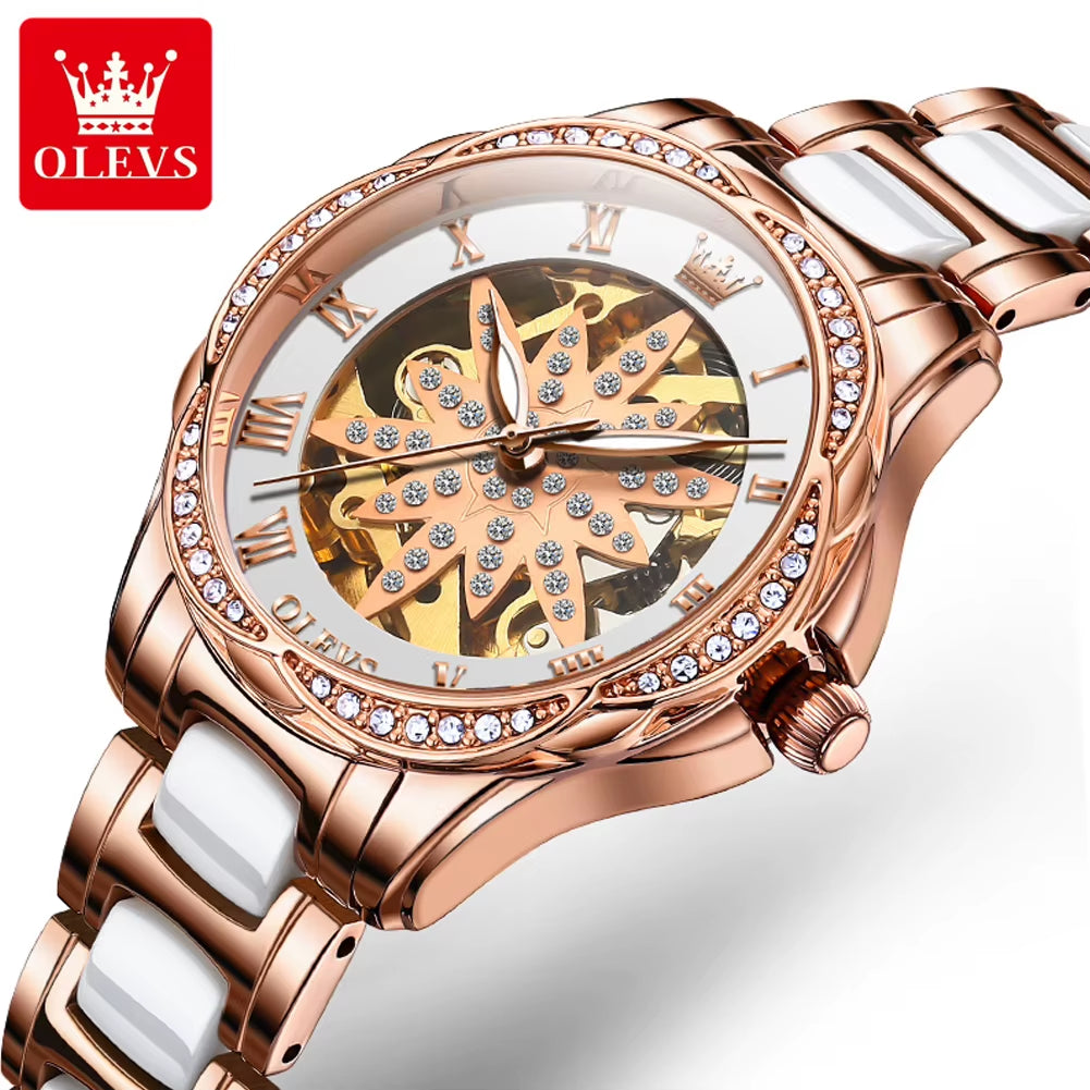 OLEVS 6681 Luxury Women Watch Fashion Diamond Female Watches Automatic Mechanical Watch Waterproof Stylish Ladies Clock