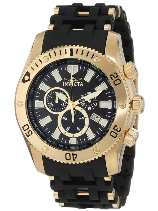 Men'S 0140 Spider Collection Gold Tone Black Dial Rubber Strap Chronograph Watch