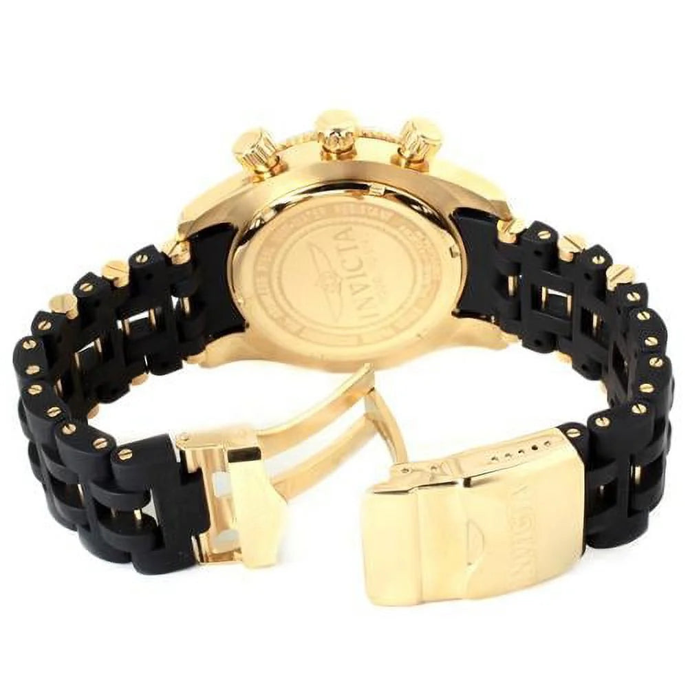 Men'S 0140 Spider Collection Gold Tone Black Dial Rubber Strap Chronograph Watch