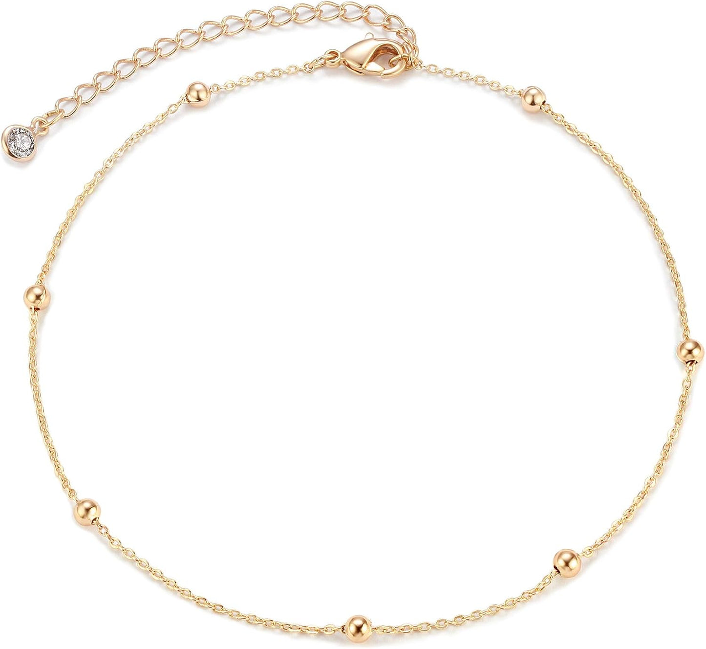Anklet for Women Gold Chain 14K Gold Plated Dainty Boho Beach Summer Simple Foot Jewelry Ankle Bracelet