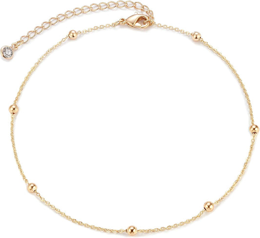 Anklet for Women Gold Chain 14K Gold Plated Dainty Boho Beach Summer Simple Foot Jewelry Ankle Bracelet